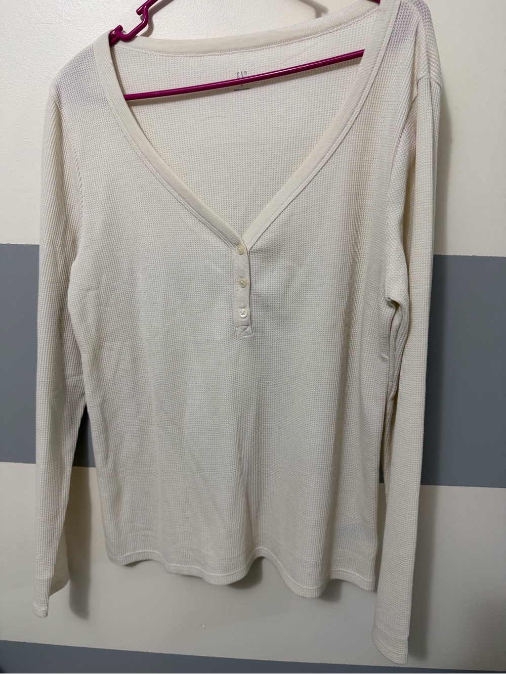 GAP Cream Waffle-Knit Henley Long Sleeve Top